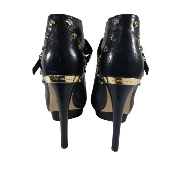 MICHAEL KORS! BLACK GENUINE LEATHER, GOLD STUDDED STILETTO PLATFORM HEELS! SZ 7M - Picture 8 of 11